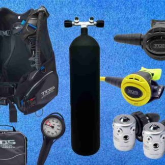Tauchausrüstung Set mit TDS ADV Jacket, Atemregler und schwarze 12 L Flasche