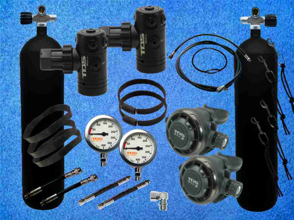 Sidemount Set Tauchflaschen 12 ltr schwarz, konkav mit TDS GULL z Tek Atemregler
